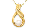 14K Yellow Gold Freshwater Cultured 6-7mm Button Pearl twist Pendant Necklace with Chain
